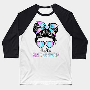 Hello 2nd Grade Messy Hair Bun Girl Back To School First Day Baseball T-Shirt